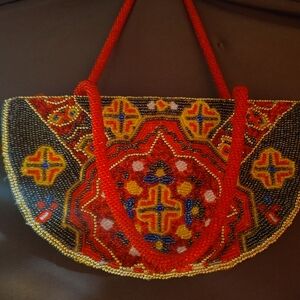Vibrant Beaded Mini Bag with Red Accents
